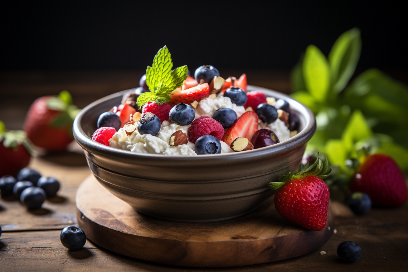 a bowl of fruit and cream cheese